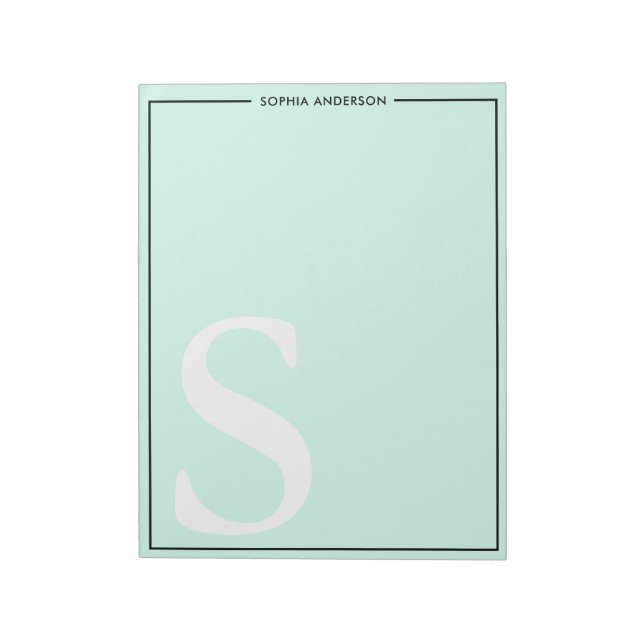 Mint Green Graphic Monogram Personalized Name Notepad (Rotated)