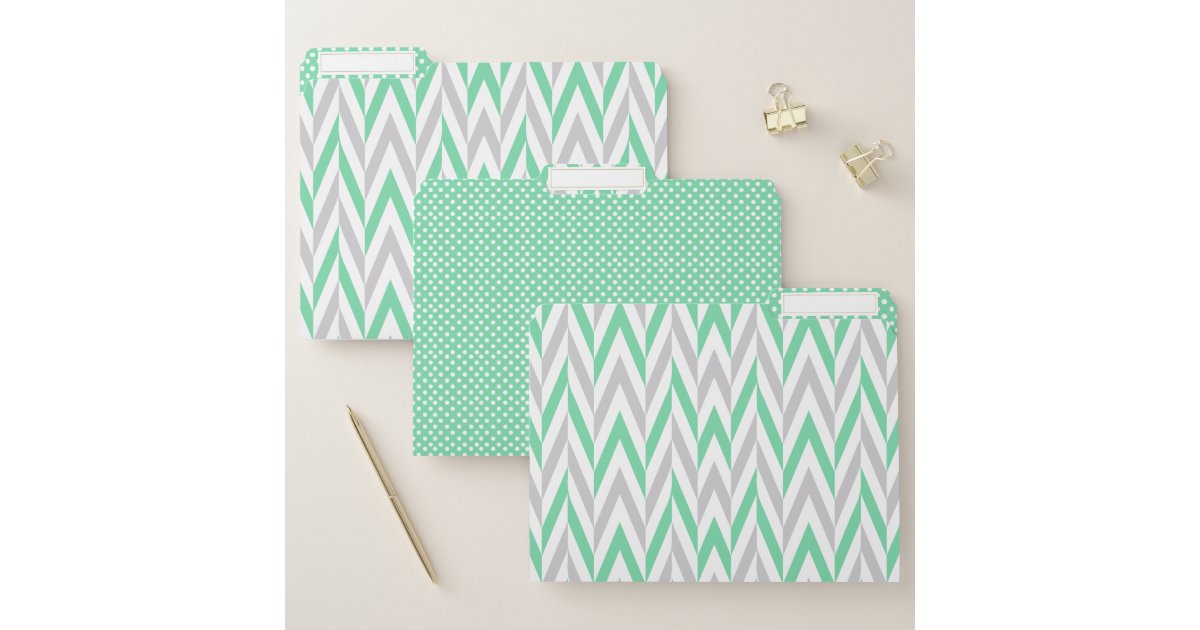 Mint Green, Gray and White Pattern File Folder
