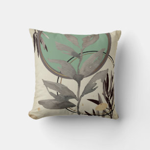 Mint Green & Gray Artistic Abstract Watercolor Throw Pillow