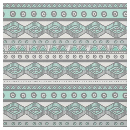 Mint Green Gray Aztec Tribal Pattern Fabric 2