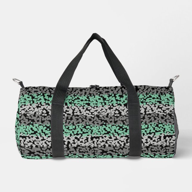 Mint green gray black digital pixelated stripes duffle bag (Front)