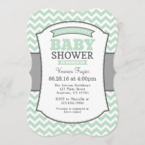 Mint Green Gray Chevron Baby Shower Invitation