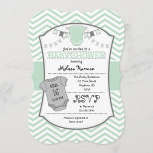Mint Green Gray Chevron Baby Shower Invitation