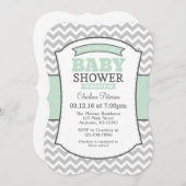 Mint Green Gray Chevron Baby Shower Invitation (Front/Back)
