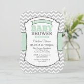 Mint Green Gray Chevron Baby Shower Invitation (Standing Front)