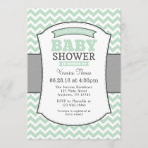 Mint Green Gray Chevron Baby Shower Invitation