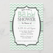 Mint Green Gray Chevron Baby Shower Invitation