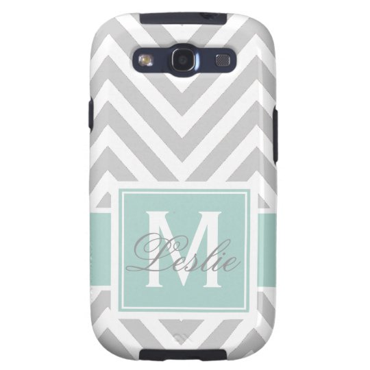 MINT GREEN, GRAY CHEVRON PATTERN PERSONALIZED GALAXY S3 CASE