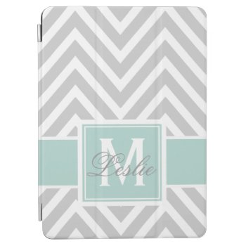 Mint Green  Gray Chevron Pattern Personalized Ipad Air Cover by epclarke at Zazzle