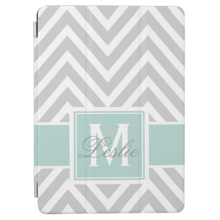 Mint Green, Gray Chevron Pattern Personalized Ipad Air Cover