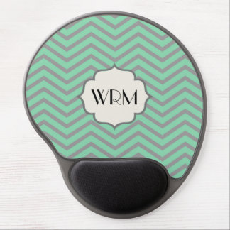 Mint Green Gray Chevron Patterned Monogrammed Gel Mouse Pad