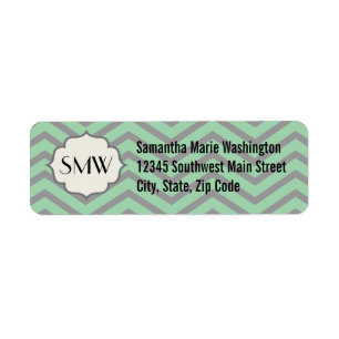 Mint Green Gray Chevron Patterned Monogrammed Label