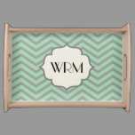Mint Green Gray Chevron Patterned Monogrammed Serving Tray