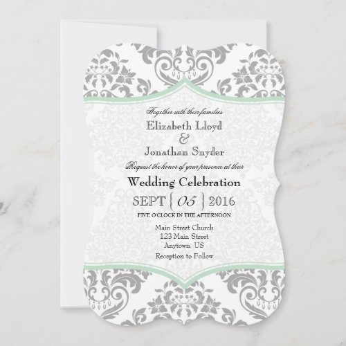 Mint Green Gray Damask Bracket Wedding Invite