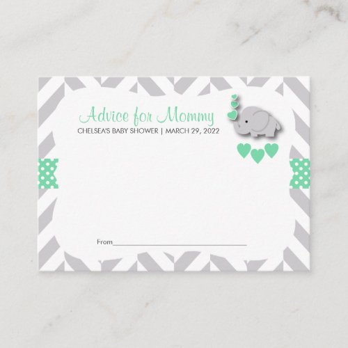 Mint Green  Gray Elephant Baby Shower SM _ Advice Appointment Card