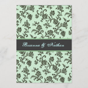 Mint Green & Gray Flower Damask Wedding Invitation