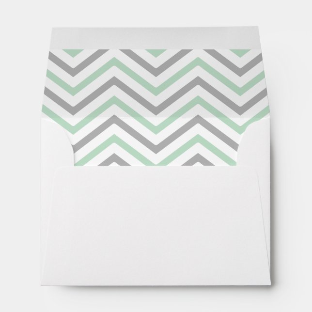 Mint Green Gray Grey Chevron Lined Envelope (Back (Bottom))