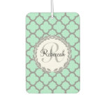 Mint Green Gray Quatrefoil Name Monogrammed Laurel Air Freshener