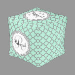 Mint Green Gray Quatrefoil Name Monogrammed Laurel Pouf