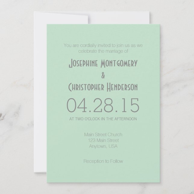Mint Green Gray Simple Modern Wedding Invitation (Front)