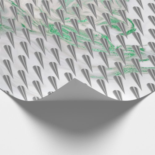 Mint Green Gray Stone Marble Silver Rose Spikes Wrapping Paper