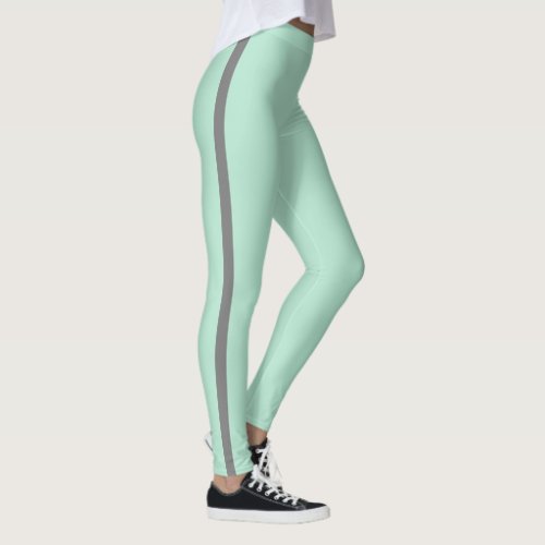 Mint Green Gray Stripe Leggings