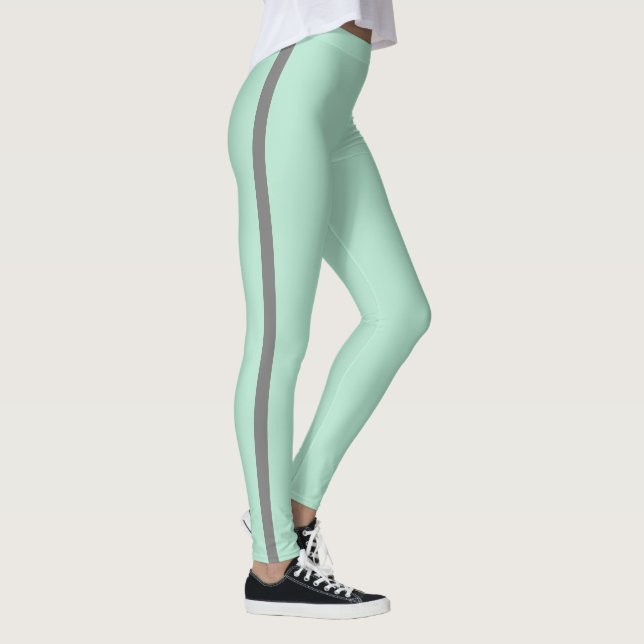 Mint Green Gray Stripe Leggings (Right)