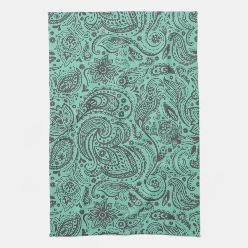 Mint_Green  Gray Vintage Floral Damasks Kitchen Towel