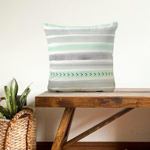 Mint Green Gray Watercolour Stripes Arrows Pattern Throw Pillow
