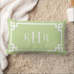 Mint Green Greek Key Border Custom Monogram Lumbar Pillow<br><div class="desc">Cute girly preppy modern geometric Greek key border personalized with your custom monogram name or initials. Click Customize It to change monogram font and colors to create your own unique one of a kind design!</div>