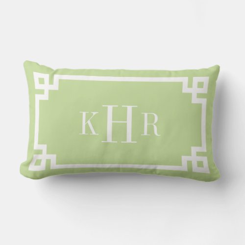 Mint Green Greek Key Border Custom Monogram Lumbar Pillow