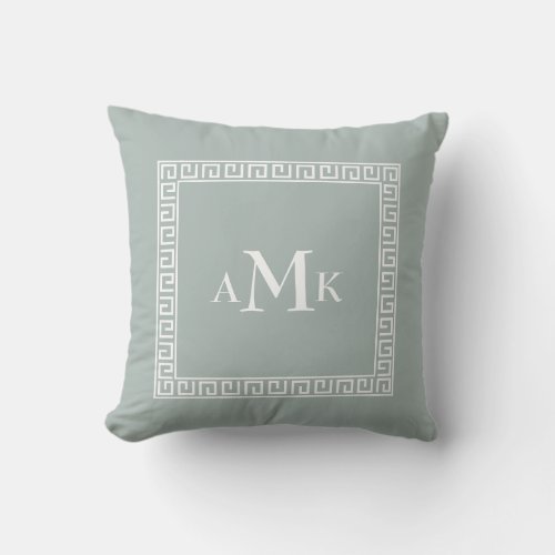 Mint green Greek Key  Monogrammed Throw Pillow