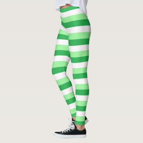 Mint Green Green and White Stripes Leggings