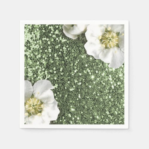 Mint Green Greenery Jasmin Glitter Sequin Sparkl Napkins