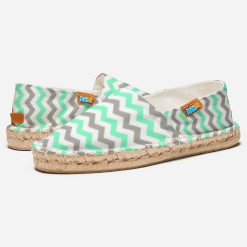 Mint Green  Grey Chevron Pattern Espadrilles