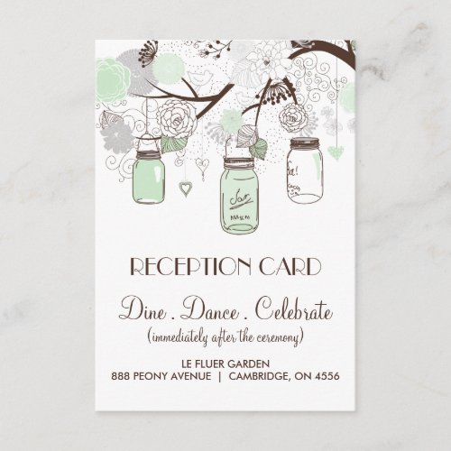Mint Green &amp; Grey Floral Mason Jars Reception Card