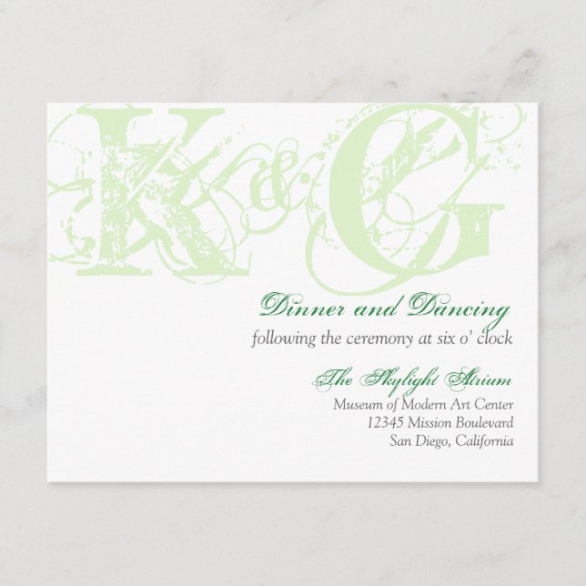 Mint green grunge distressed reception enclosure card (Front)