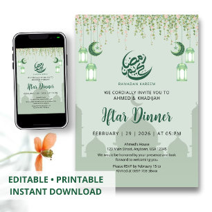 Mint Green Hanging Vines Ramadan Iftar Invitation