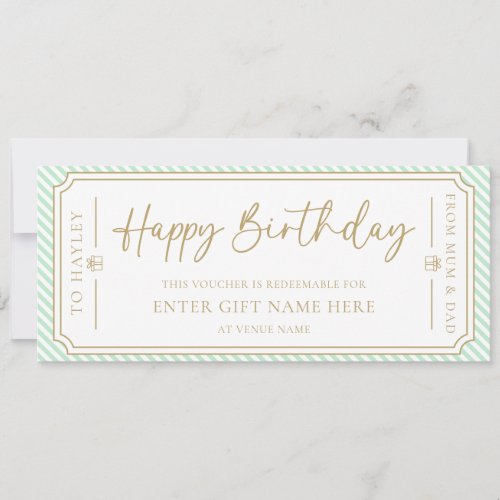Mint Green Happy Birthday Gift Voucher Card