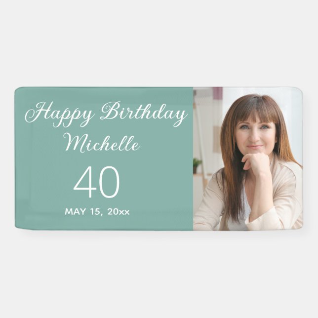 Mint Green Happy Birthday Photo Banner (Horizontal)