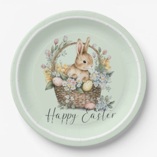 Mint Green Happy Easter Bunny Paper Plates