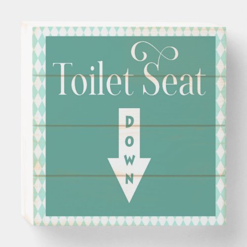 Mint Green Harlequin Toilet Seat Down Bathroom Wooden Box Sign