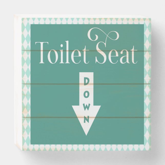 Mint Green Harlequin Toilet Seat Down Bathroom Wooden Box Sign (Front Horizontal)