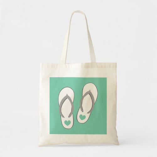 Mint green heart beach slippers wedding tote bag