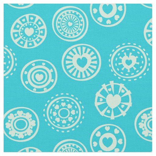 Mint Green Heart Circles on Aqua | Valentine Fabric