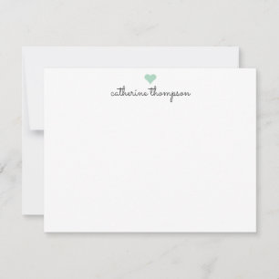 Mint Green Heart Feminine Script Girly Chic Stripe Note Card