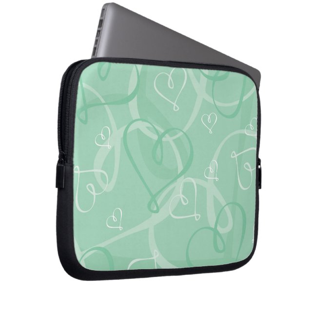 Mint green heart pattern laptop sleeve (Front Right)