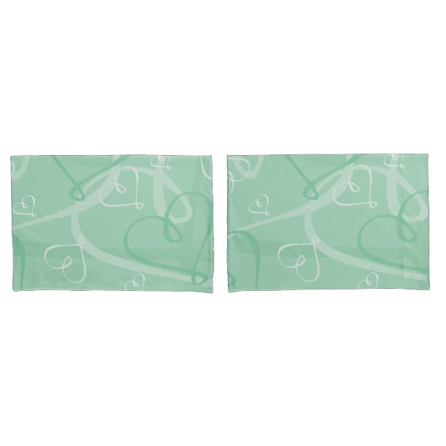 Mint green heart pattern pillow case (Front-Set)