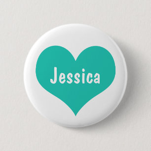 Mint Green Heart Personalized Girly Name Button
