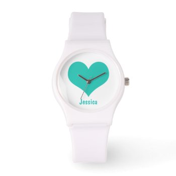 Mint Green Heart - Personalized Name Watch by stdjura at Zazzle